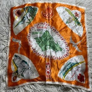 Vintage Wonderful Colorful Tangerine Scenes of Waikiki On Oahu Hawaii Scarf